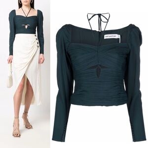 NEW! Self Portrait- Slate Stretch Crepe Cut Out Top Slate Blue Sweetheart Neck 4